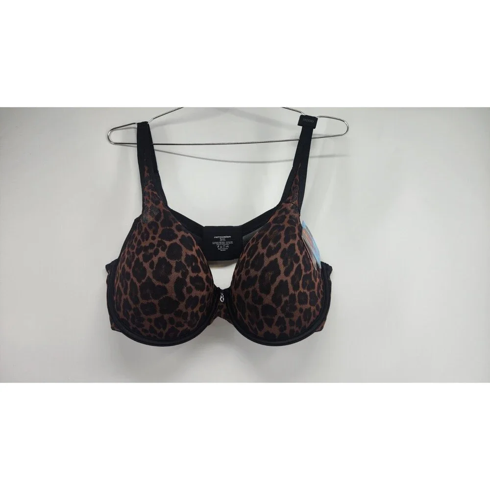 Curvy Couture Women's‎ Designer Leopard 38DDD Sheer Mesh Push Up Bra NWT
